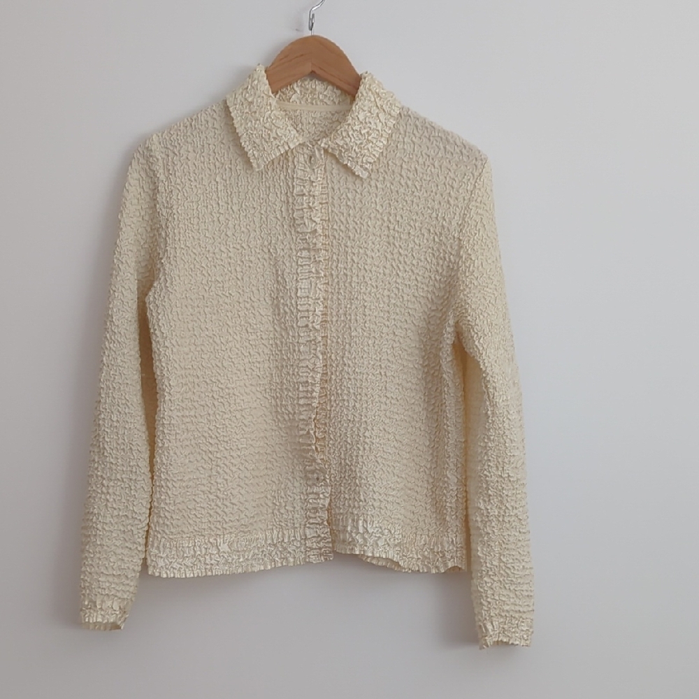 Cream Textured Long Sleeve Shirt